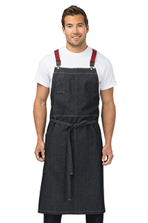 Berkeley Chefs Bib Apron: Indigo Denim - side view