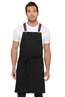 Berkeley Bib Apron: Jet Black Cotton - side view