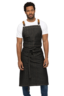 Berkeley Chefs Bib Apron: Black Denim - side view