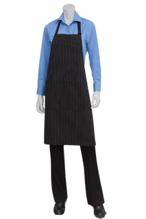 White Pinstriped Bib Aprons - side view